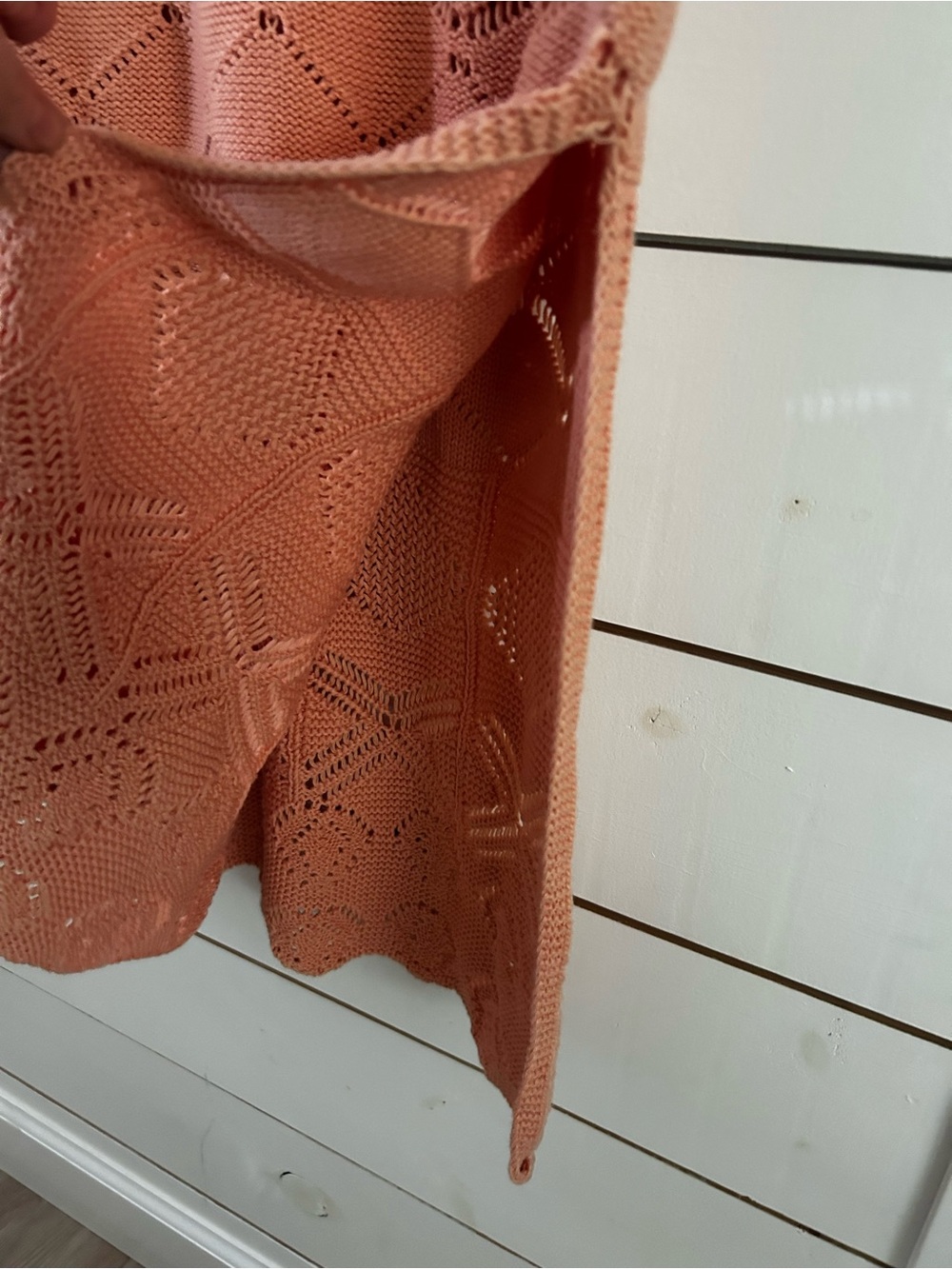 MARBLE Peach Openwork Crochet Sweater Collared Midi Dress Women’s Large - Picture 6 of 11